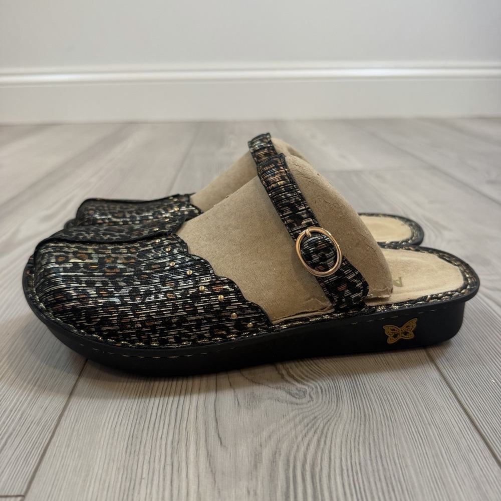 Alegria Tuscany Leopard Stripe Metallic Leather Clogs Mules TUS-403 38 8 8.5
